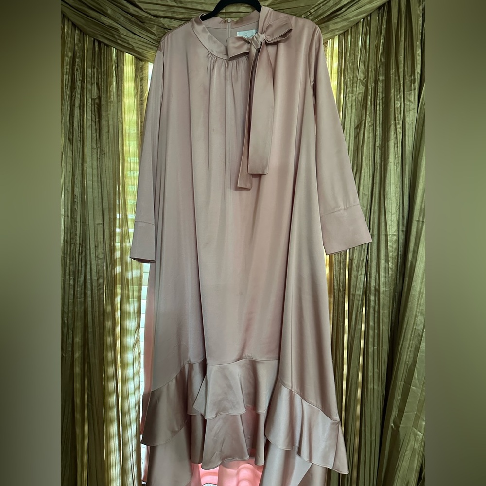 Dainty Jewells Blush Pink Tie-Neck Ruffle Hem Dress
